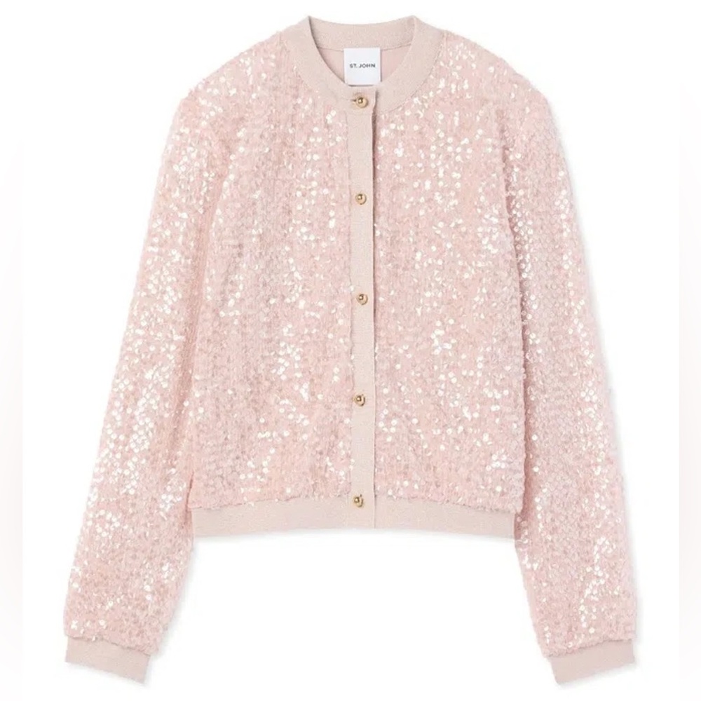 St. John Light Pink Sequin Cardigan